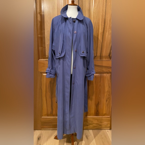 Very VTG Fitzwright Forget-Me-Not Blue Silky Soft Trench Coat, EUC, 16 - Picture 15 of 16